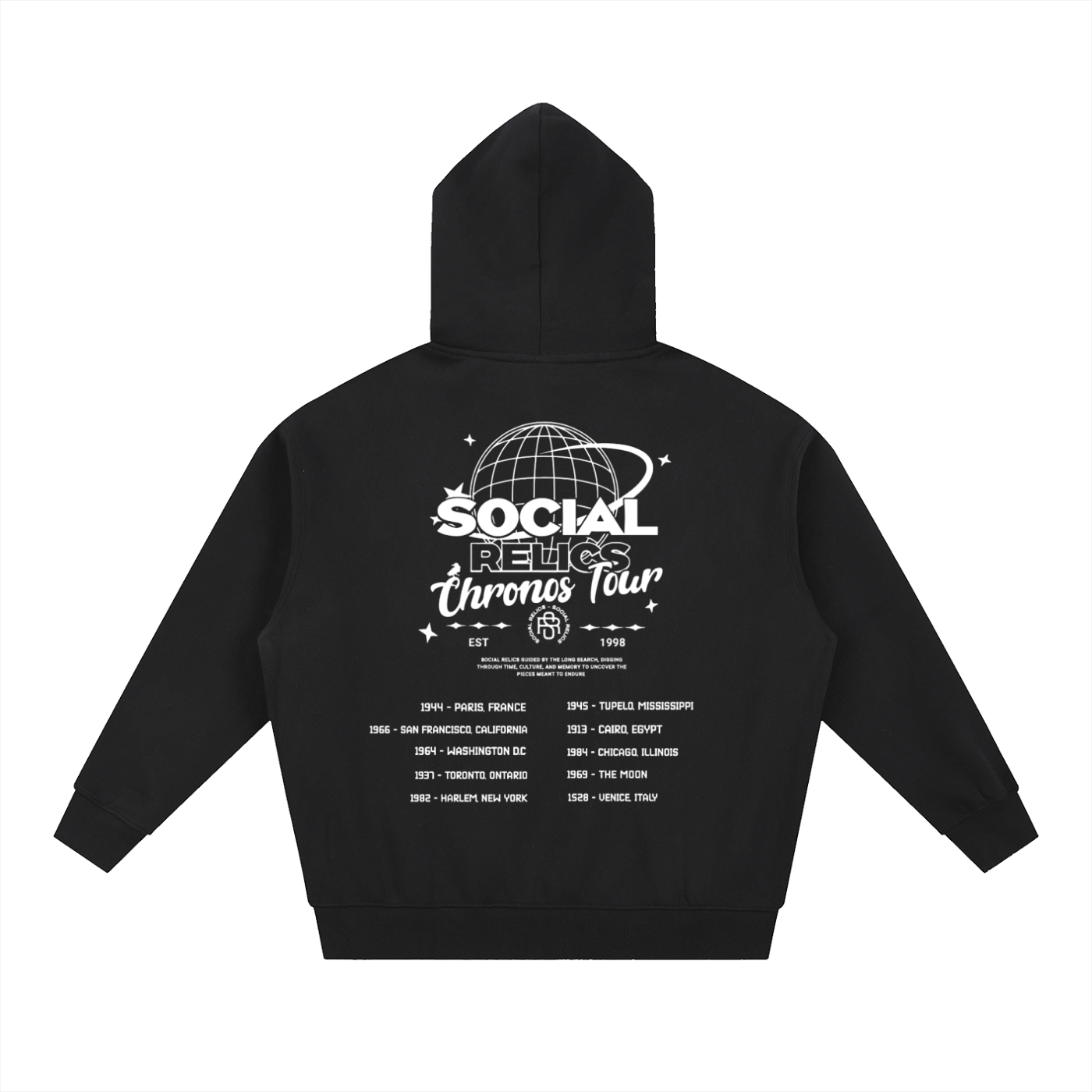 Social Relics™ Chronos Tour Oversized Zip Hoodie – Black